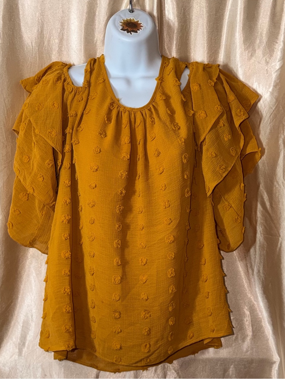 Cato Mustard Textured Ruffle Sleeve Tunic